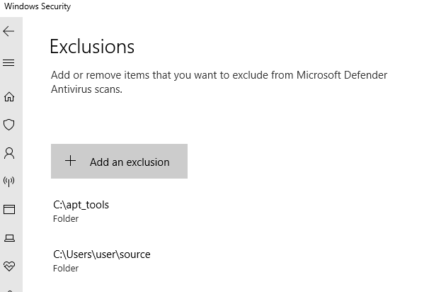 Добавление директории в исключения