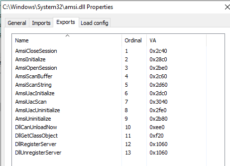 Просмотр экспортируемых функций в amsi.dll
