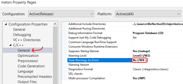 Изменение опции Threat Warnings As Errors
